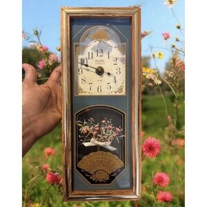 VTG Elgin Quartz 12" Shadowbox Wall/Tabletop Framed Clock Floral Dried Flowers